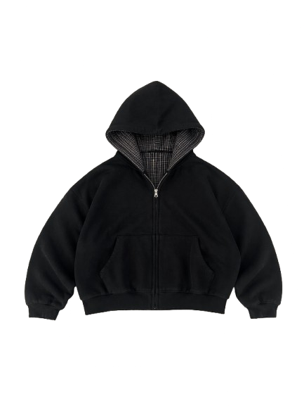 "Contrast Plaid" Boxy Zip Up